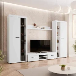 Parete attrezzata soggiorno 300x190h cm con porta tv bianco Haarlem