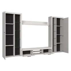 Parete attrezzata soggiorno 300x190h cm con porta tv bianco Haarlem