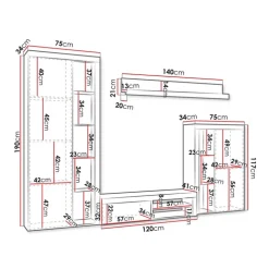 Parete attrezzata soggiorno 270x190h cm con porta tv bianco Haarlem