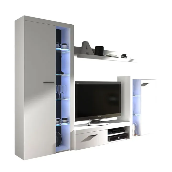 Parete attrezzata soggiorno 270x190h cm con porta tv bianco Haarlem