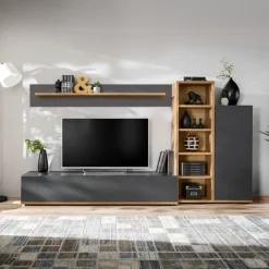 Parete attrezzata soggiorno 240x130h cm moderna antracite rovere Definity