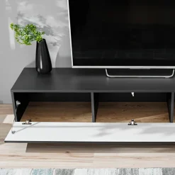 Parete attrezzata soggiorno 240x130h cm moderna nero opaco rovere Definity