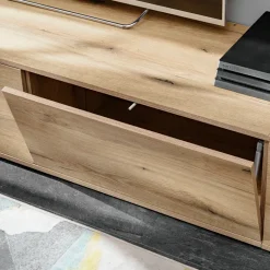 Parete attrezzata soggiorno 280x180h cm moderna nero opaco rovere Linex