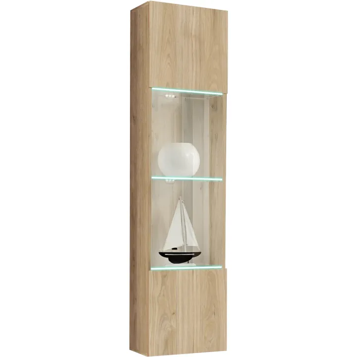 Parete attrezzata sospesa 260x170h cm con biocamino e vetrine rovere Ignis 6 Gihome®