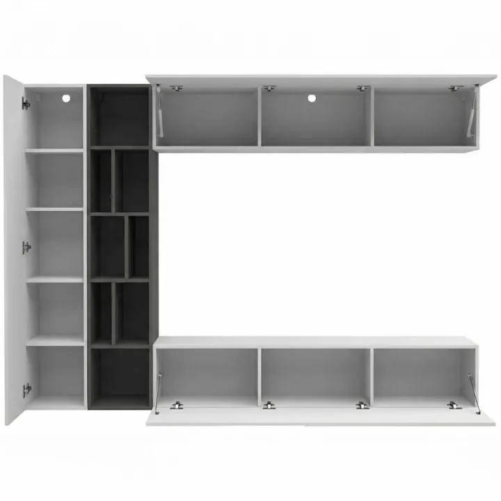 Parete attrezzata sospesa 224x160h cm moderna bianco grafite Artemisia