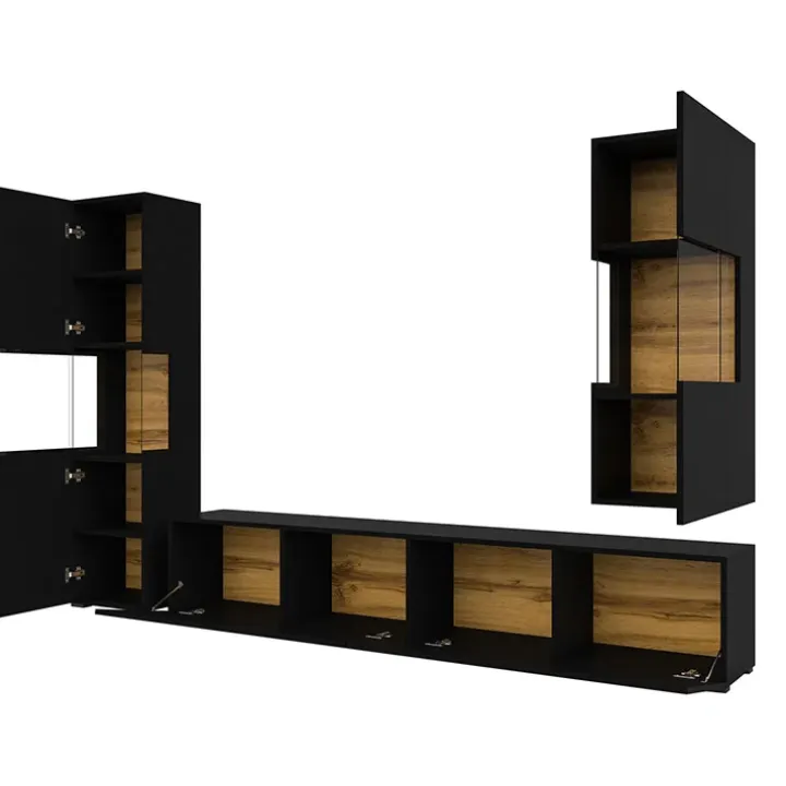 Parete attrezzata sospesa 226x140h cm nero rovere Fusion 2