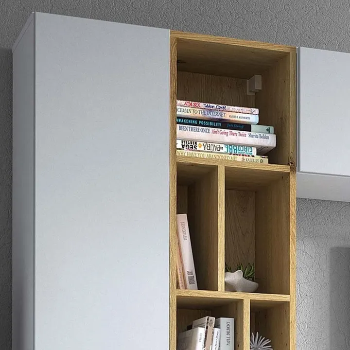 Parete attrezzata sospesa 224x160h cm moderna bianco rovere Artemisia