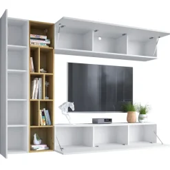 Parete attrezzata sospesa 224x160h cm moderna bianco rovere Artemisia