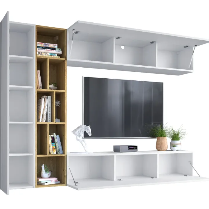 Parete attrezzata sospesa 224x160h cm moderna bianco rovere Artemisia