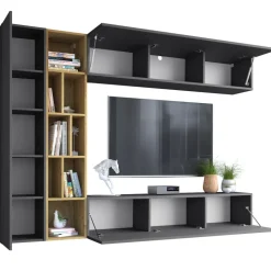 Parete attrezzata sospesa 224x160h cm moderna antracite rovere Artemisia