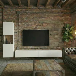 Parete attrezzata sospesa 226x140h cm bianco rovere Fusion 1