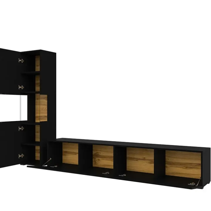 Parete attrezzata sospesa 226x140h cm nero rovere Fusion 1