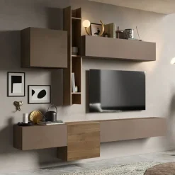 Parete attrezzata sospesa 262x220h cm marrone bronzo rovere scuro Sunset 12