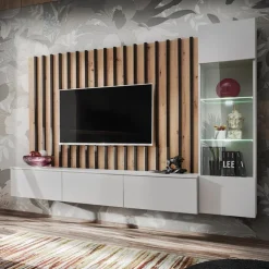 Parete attrezzata sospesa 220x148h cm nero rovere grigio perla Violina