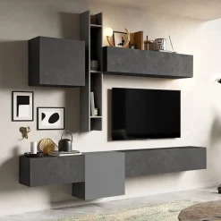 Parete attrezzata sospesa 262x220h cm grigio scuro antracite Sunset 12