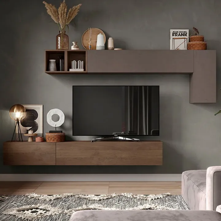 Parete attrezzata sospesa 276x175h cm rovere marrone Sunset 41