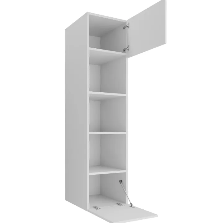 Parete attrezzata sospesa 220x150h cm con colonna bianco cannettato effetto marmo Ilaria