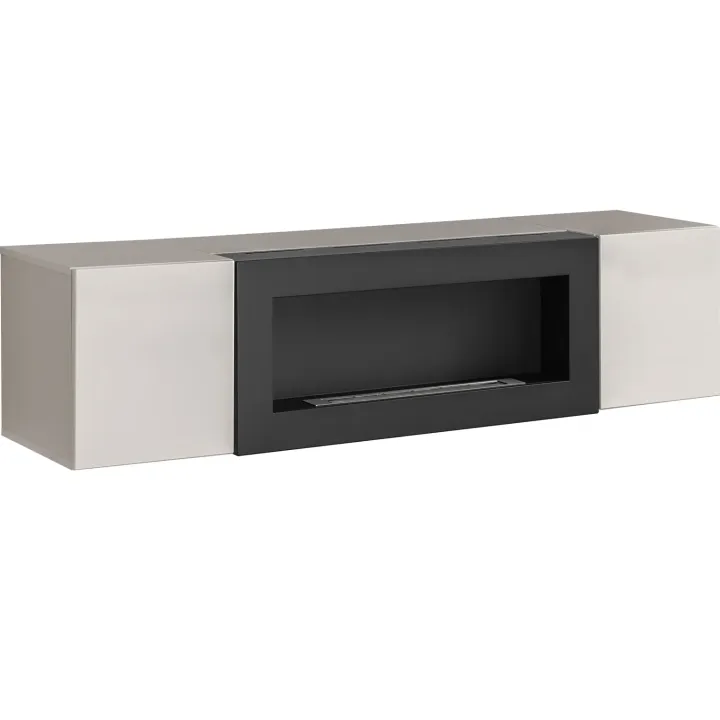 Parete attrezzata sospesa 260x170h cm con biocamino beige cashmere Ignis 5 Gihome®