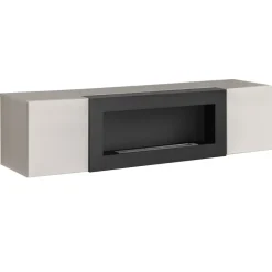 Parete attrezzata sospesa 260x170h cm con biocamino e vetrine beige cashmere Ignis 6 Gihome®