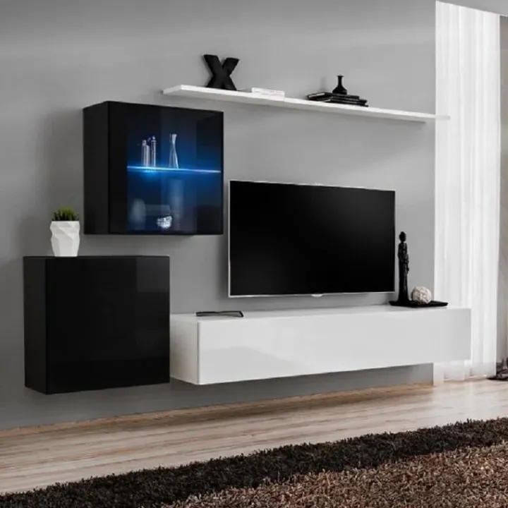 Parete attrezzata sospesa 250x150h cm moderna bianco nero lucido Geo 13