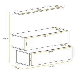 Parete attrezzata sospesa 130x110h cm moderna bianco nero Geo 19