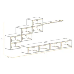 Parete attrezzata sospesa 260x170h cm moderna bianco opaco lucido Geo 08