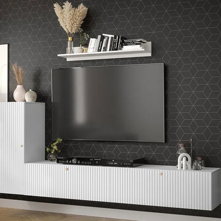 Parete attrezzata sospesa 134x175h cm moderna bianco Kiruna