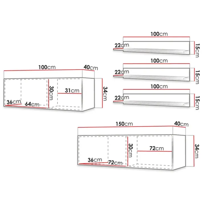 Parete attrezzata sospesa 250x150h cm bianco Kiruna 2