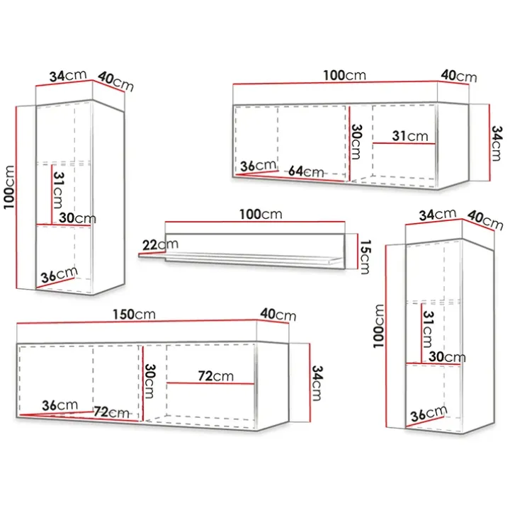 Parete attrezzata sospesa 250x165h cm nero Kiruna 3