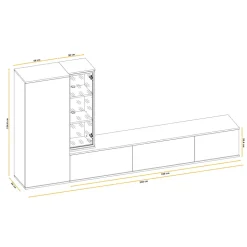 Parete attrezzata sospesa 240x125h cm moderna beige cashmere rovere Nuvia