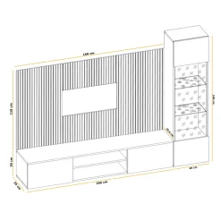 Parete attrezzata sospesa 200x150h cm pannello effetto cannettato grigio perla rovere Luvox