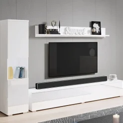 Parete attrezzata sospesa 210x130h cm bianco lucido Lamia