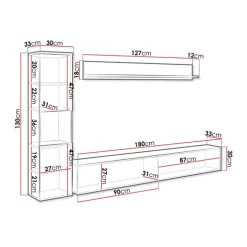 Parete attrezzata sospesa 210x130h cm bianco lucido Lamia