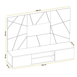 Parete attrezzata sospesa 160x120h cm pannello effetto geometrico grigio perla rovere Luvox