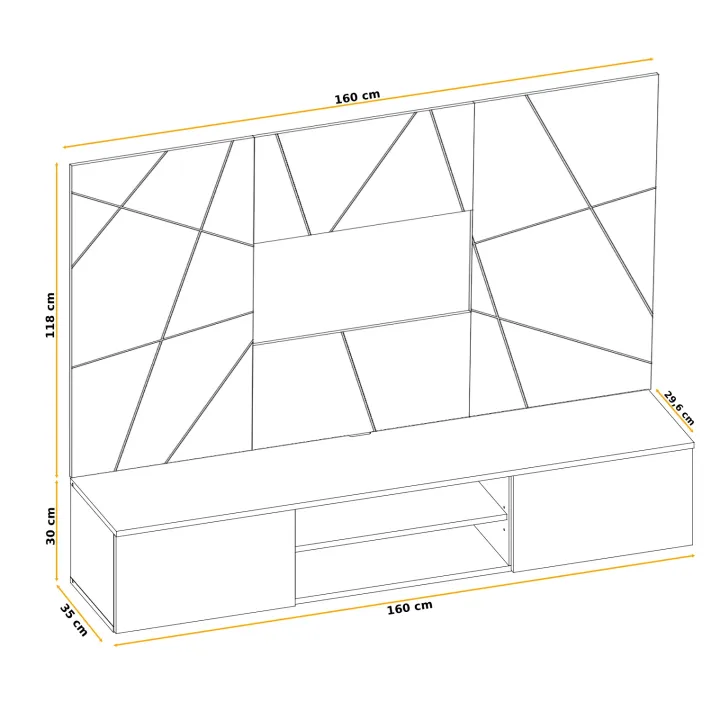 Parete attrezzata sospesa 160x120h cm pannello effetto geometrico grigio perla rovere Luvox