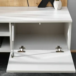 Parete attrezzata sospesa 160x120h cm pannello effetto geometrico grigio perla rovere Luvox