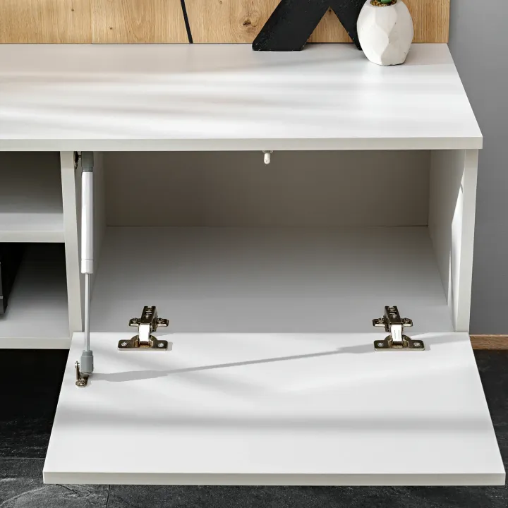 Parete attrezzata sospesa 160x120h cm pannello effetto geometrico grigio perla rovere Luvox