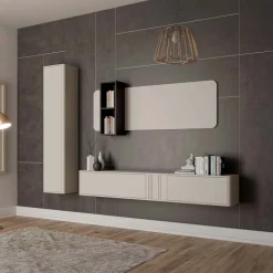 Parete attrezzata sospesa 216x200h cm moderna beige cashmere Bellagio 3