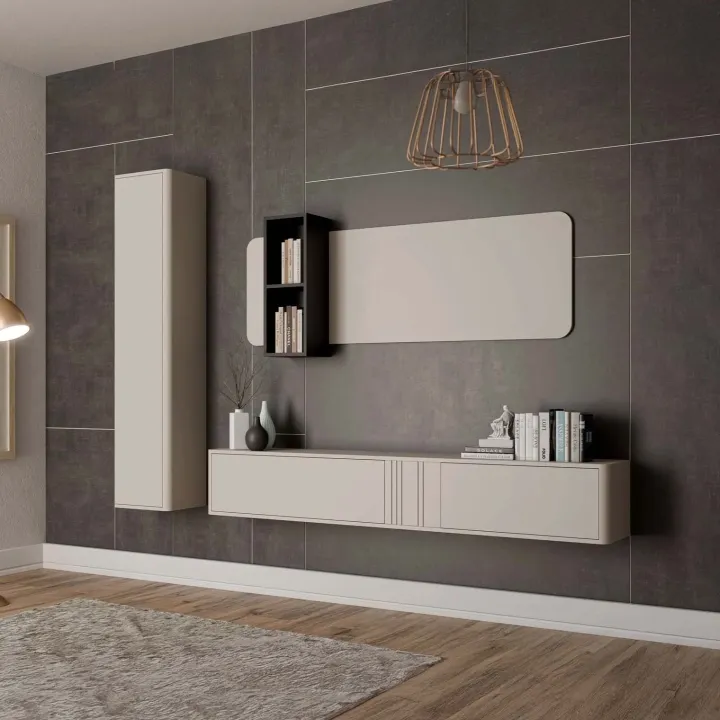 Parete attrezzata sospesa 216x200h cm moderna beige cashmere Bellagio 3