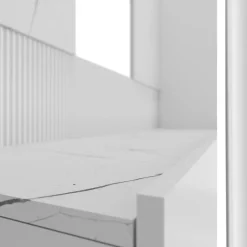 Parete attrezzata sospesa 180x150h cm 3 ante bianco cannettato effetto marmo Ilaria
