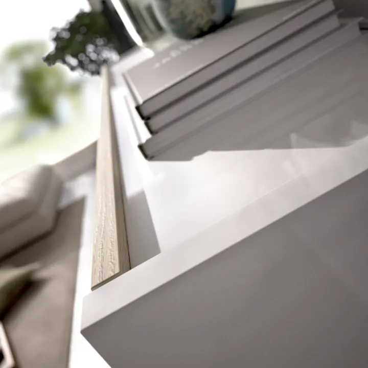Parete attrezzata 260x183h cm angolare reversibile con led rovere bianco lucido Emily