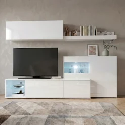 Parete attrezzata 260x167h cm angolare bianco lucido Oslo