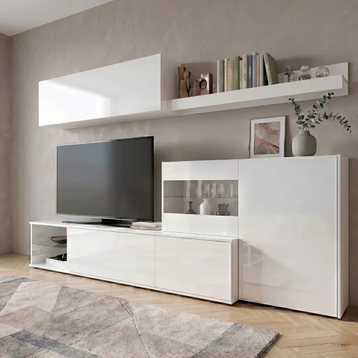 Parete attrezzata 260x167h cm angolare bianco lucido Oslo