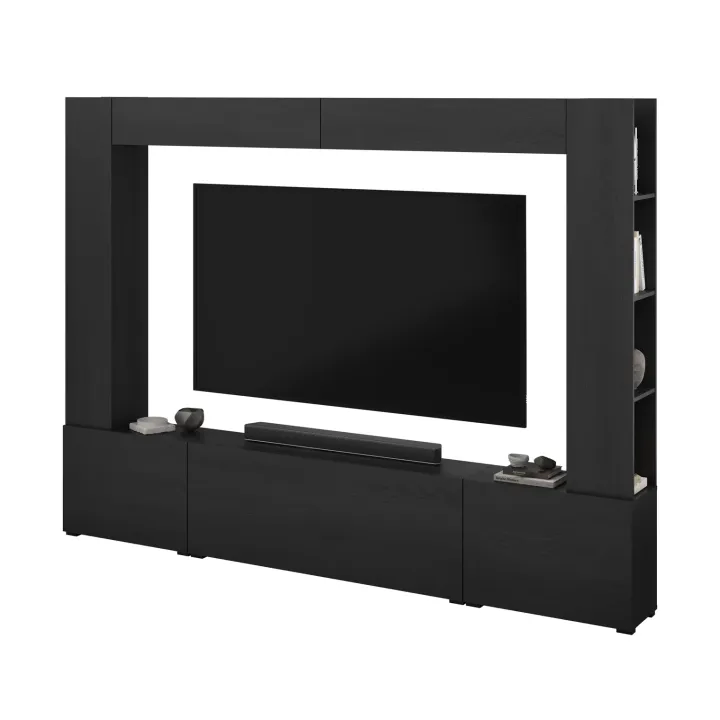 Parete attrezzata 261x194h cm 5 ante a ribalta nero grafite Arkansas