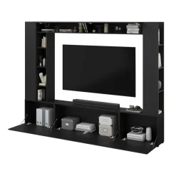 Parete attrezzata 261x194h cm 5 ante a ribalta e libreria 3 ripiani nero grafite Arkansas