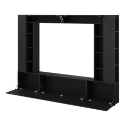 Parete attrezzata 261x194h cm 5 ante a ribalta e 2 librerie a 3 ripiani nero grafite Arkansas