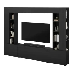 Parete attrezzata 261x194h cm 5 ante a ribalta e 2 librerie a 3 ripiani nero grafite Arkansas