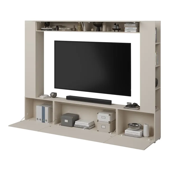 Parete attrezzata 261x194h cm 5 ante a ribalta beige cashmere Arkansas