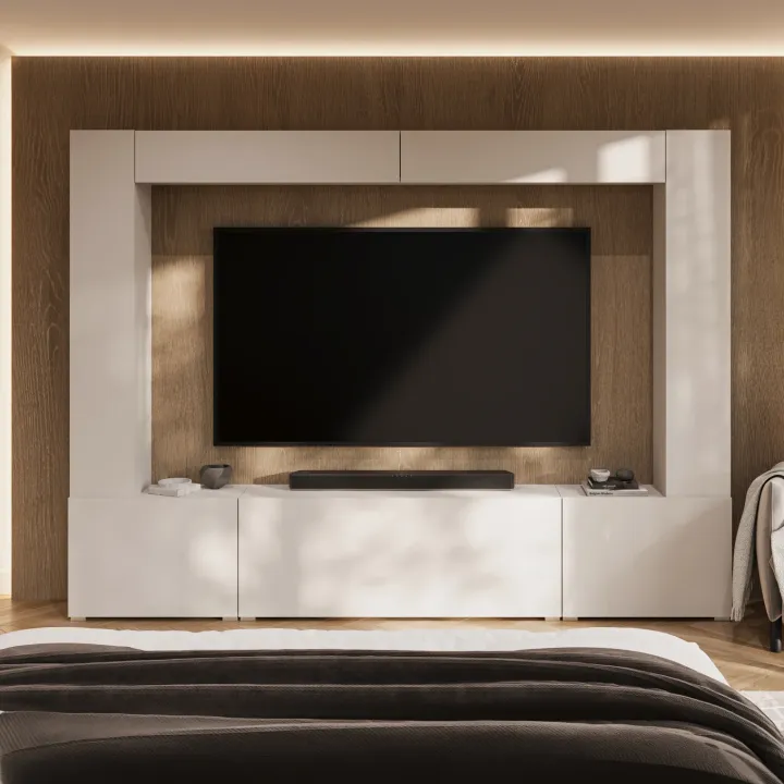 Parete attrezzata 261x194h cm 5 ante a ribalta beige cashmere Arkansas