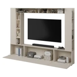 Parete attrezzata 261x194h cm 5 ante a ribalta e libreria 3 ripiani beige cashmere Arkansas